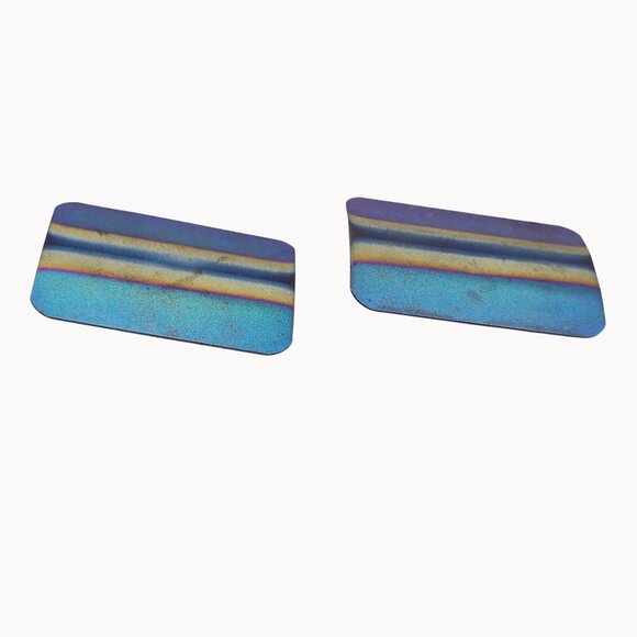 Modernist Metallic Stripe Earrings Blue Gold Geometric Aluminum Art Retro Stmt - Picture 3 of 9